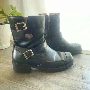 Harley Davidson Double Buckle Size Zip Y2K  Black Motorcycle Boots Women's 7